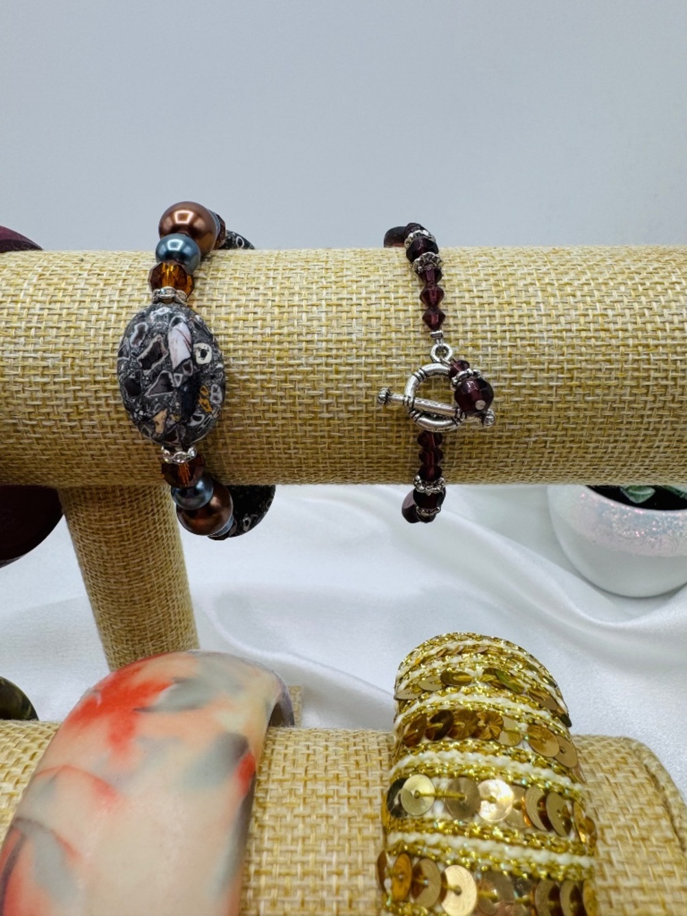 Vintage Mixed Bracelet Lot Resin Bangle Beaded Stretch 8 Bracelets Boho - Picture 3 of 10